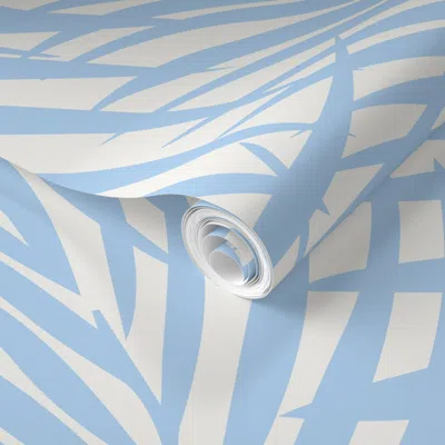 Spoonflower Pre-pasted Wallpaper Custom Camilla Fronds Something Blue And White Wisp 2' X 12' Removable