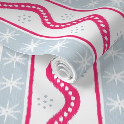 Spoonflower Pre-pasted Wallpaper Custom Charlie Custom Light Blue And Hot Pink Copy 2  Removable