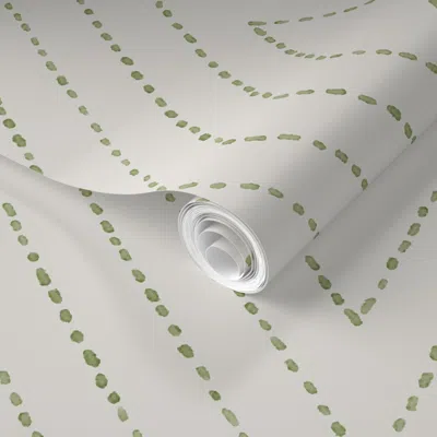 Spoonflower Pre-pasted Wallpaper Custom Cream Olive Diamond Dash 2' X 12' Removable In Multi