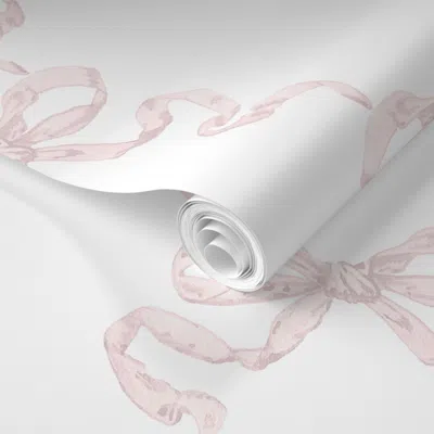 Spoonflower Pre-pasted Wallpaper Custom Diana Hannah Ribbon Trellis Edd6d7 On White 2' X 12' Removable