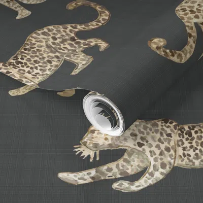 Spoonflower Pre-pasted Wallpaper Custom Emily Leopard Parade Brown1 2' X 12' Removable