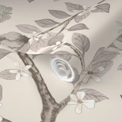 Spoonflower Pre-pasted Wallpaper Custom Holly Climbing Citrus Grove With Peonies  Removable In Gray