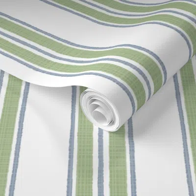 Spoonflower Pre-pasted Wallpaper Custom Kelly Green And Blue Anderson Stripe  Removable