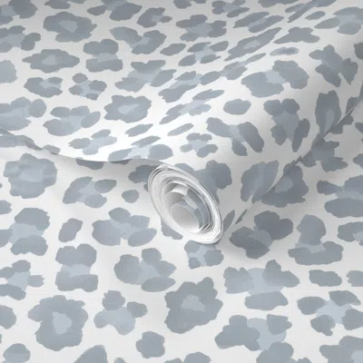 Spoonflower Pre-pasted Wallpaper Custom Khb Soft Blue Leopard Print 2' X 12' Removable