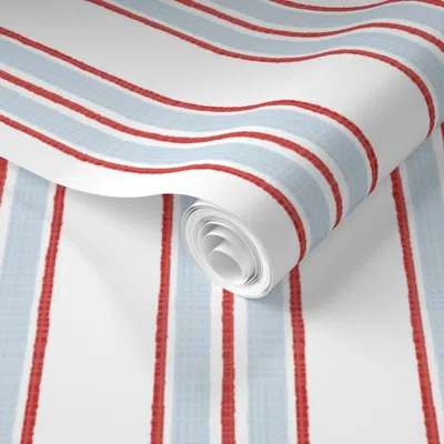 Spoonflower Pre-pasted Wallpaper Custom Mary Little Boy Blue And Million Dollar Red Anderson Stripe 2' X 12' Rem