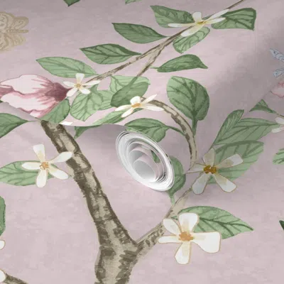 Spoonflower Pre-pasted Wallpaper Custom New Age Climbing Citrus Grove With Peonies 2' X 12' Removable