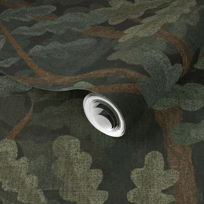 Spoonflower Pre-pasted Wallpaper Custom Panel B Thomas Green2 Sepia Brown Extra Dense Woodlands 2' X 12' Removab