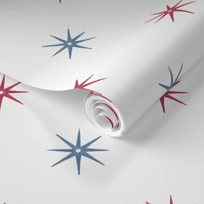 Spoonflower Pre-pasted Wallpaper Custom Red And Blue Stars 2' X 12' Removable In Multi