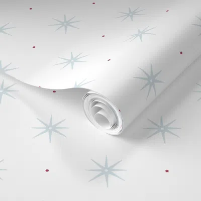 Spoonflower Pre-pasted Wallpaper Custom Red And Bluette Stars With Dots Copy 2' X 12' Removable In White