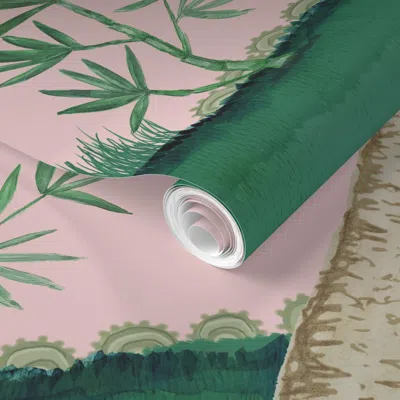 Spoonflower Pre-pasted Wallpaper Custom Sized Pink And Green Deluxe 2' X 12' Removable