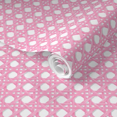 Spoonflower Pre-pasted Wallpaper Custom Small Sally Light Raspberry On White Copy 2' X 12' Removable