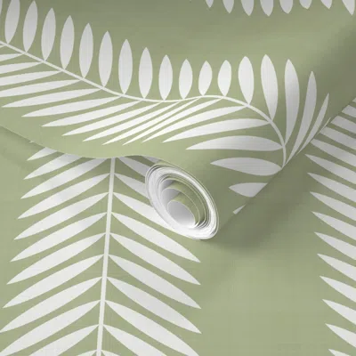 Spoonflower Pre-pasted Wallpaper Custom Tina Laurel Leaf Stripe Abb486 Soft Blue 2' X 12' Removable