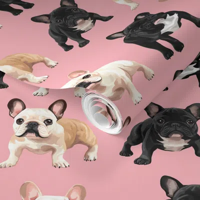 Spoonflower Pre-pasted Wallpaper Cute French Bulldogs On Pink 2' X 12' Removable
