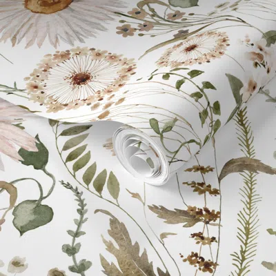 Spoonflower Pre-pasted Wallpaper Daisy Dandelion Wildflower Meadow 2' X 12' Removable