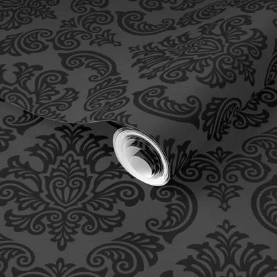 Spoonflower Pre-pasted Wallpaper Damask Black  Removable