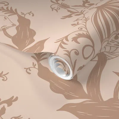 Spoonflower Pre-pasted Wallpaper Damask Rabbit Woodland Tan Tonal Conversational Extra Large Scale 2' X 12' Remo