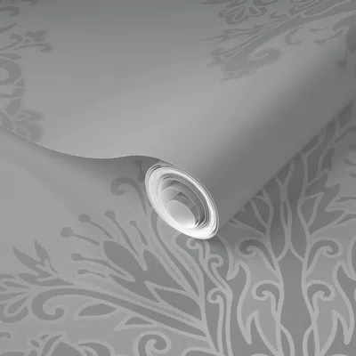 Spoonflower Pre-pasted Wallpaper Damask Style Boho Abstraction Swirl Ornamental Flowers Grey Pattern-794 2' X 12