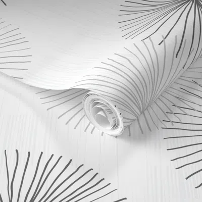 Spoonflower Pre-pasted Wallpaper Dandelions Grayscale By Friztin 2' X 12' Removable In Multi