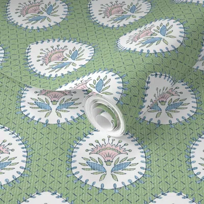 Spoonflower Pre-pasted Wallpaper Daphne-blue-ballet-slipper-and-and-medium-green 2' X 12' Removable