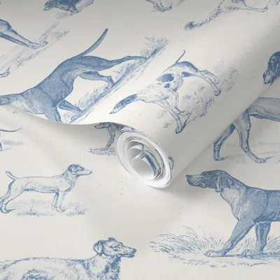 Spoonflower Pre-pasted Wallpaper Dapper Dogs Unleashed - Light Blue On Warm White - Medium Scale  Removable