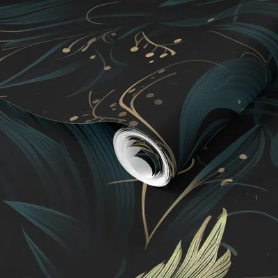 Spoonflower Pre-pasted Wallpaper Dark Academia Moody Gothic Motif Floral  Vintage Black (15) 2' X 12' Removable