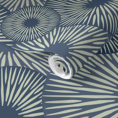 Spoonflower Pre-pasted Wallpaper Dark Blue Upside Down Mushrooms In A All Over Non Directional Design 2' X 12' R