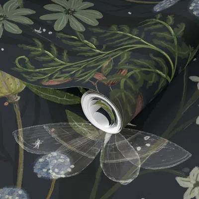 Spoonflower Pre-pasted Wallpaper Dark Cottage Floral 2' X 12' Removable