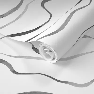 Spoonflower Pre-pasted Wallpaper Dark Grey Watercolor Waves  Removable