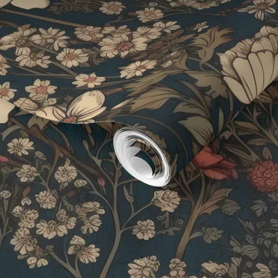 Spoonflower Pre-pasted Wallpaper Dark Moody Floral Pattern 2' X 12' Removable In Green