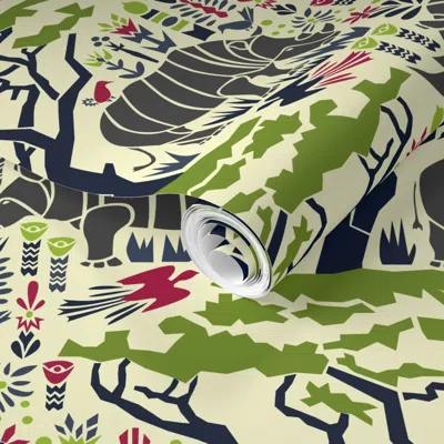 Spoonflower Pre-pasted Wallpaper Dark Rhinoceros 2' X 12' Removable