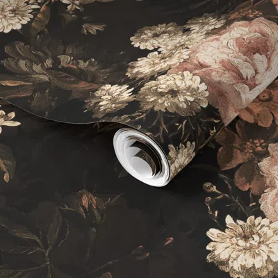 Spoonflower Pre-pasted Wallpaper Dark Roses Flower Garden Dramatic Glamour Antique Grandmillennial Heritage 2' X