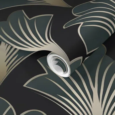 Spoonflower Pre-pasted Wallpaper Dark Silver Tiled Fan  Art Deco Repeating Pattern 2' X 12' Removable