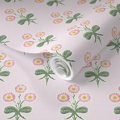 Spoonflower Pre-pasted Wallpaper Darling Miss Daisy Pink 2' X 12' Removable