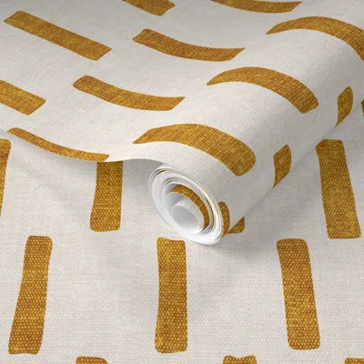 Spoonflower Pre-pasted Wallpaper Dash - Block Print Boho Home Decor - Golden - Lad20 2' X 12' Removable