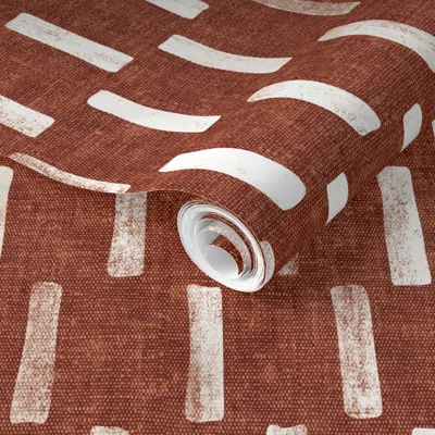 Spoonflower Pre-pasted Wallpaper Dash - Block Print Boho Home Decor - Rust - Lad20 2' X 12' Removable