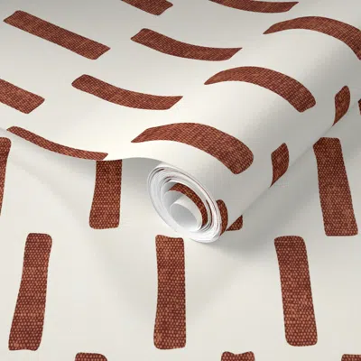 Spoonflower Pre-pasted Wallpaper Dash - Block Print Boho Home Decor - Rust On Cream - Lad22 2' X 12' Removable