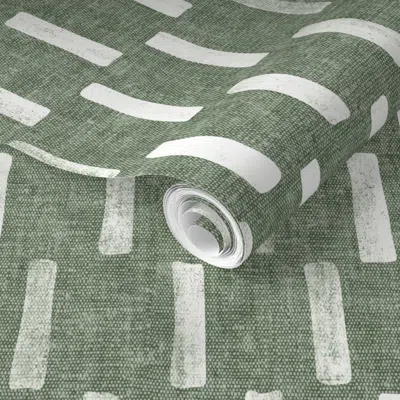 Spoonflower Pre-pasted Wallpaper Dash - Block Print Boho Home Decor - Sage - Lad20 2' X 12' Removable