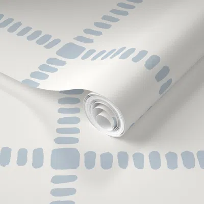 Spoonflower Pre-pasted Wallpaper Dashed Organic Window Pane Broken Check In Soft Blue And White 2' X 12' Removab