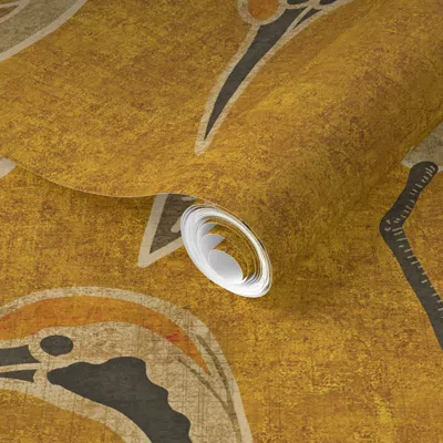 Spoonflower Pre-pasted Wallpaper Deco Cranes Golden 24in Repeat 2' X 12' Removable