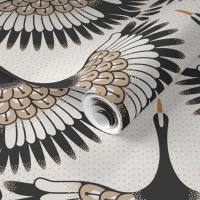Spoonflower Pre-pasted Wallpaper Deco Cranes Livingroom 2' X 12' Removable