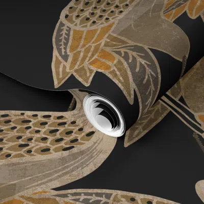 Spoonflower Pre-pasted Wallpaper Deco Cranes Onyx Large Scale 2' X 12' Removable In Black