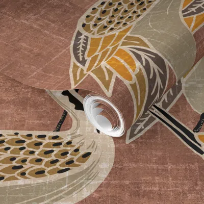 Spoonflower Pre-pasted Wallpaper Deco Cranes Sedona Clay 24in X 35.56in Repeat Scale 2' X 12' Removable