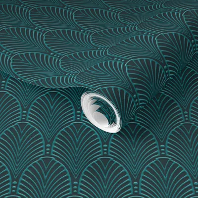 Spoonflower Pre-pasted Wallpaper Deco Pattern Teal 2' X 12' Removable