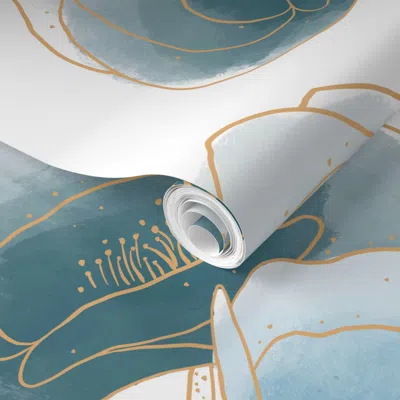 Spoonflower Pre-pasted Wallpaper Delicate Deco Poppies 2' X 12' Removable