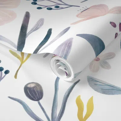 Spoonflower Pre-pasted Wallpaper Delicate Pastel Flowers 2' X 12' Removable In Multi