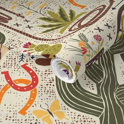 Spoonflower Pre-pasted Wallpaper Desert Cowboy // Large 2' X 12' Removable In Multi