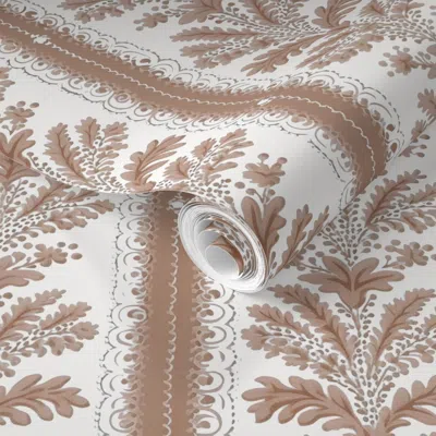 Spoonflower Pre-pasted Wallpaper Devonshire Damask Chestnut 2' X 12' Removable