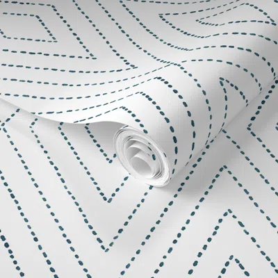 Spoonflower Pre-pasted Wallpaper Diamond Dash Custom Teal 2' X 12' Removable