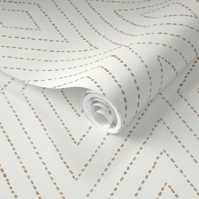 Spoonflower Pre-pasted Wallpaper Diamond Dash Painted In Cognac 2' X 12' Removable In Gray