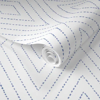Spoonflower Pre-pasted Wallpaper Diamond Dash Painted In Navy 2' X 12' Removable In Multi